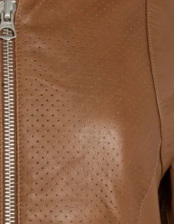 Blouson ajouré marron, cuir d’agneau - MARRON