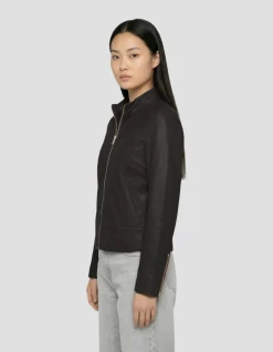 Blouson ajouré noir, cuir d’agneau - NOIR