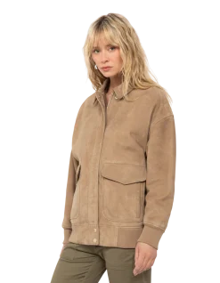 Blouson aviateur beige, coupe oversize, chèvre velours - BEIGE