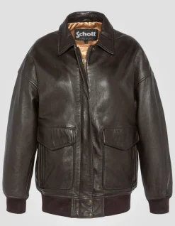Blouson aviateur marron souple coupe boyfriend, cuir d'agneau lavé, grande taille - MARRON