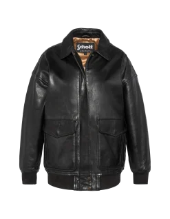 Blouson aviateur noir souple coupe boyfriend, cuir d'agneau lavé, grande taille - NOIR