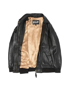 Blouson aviateur noir souple coupe boyfriend, cuir d'agneau lavé, grande taille - NOIR