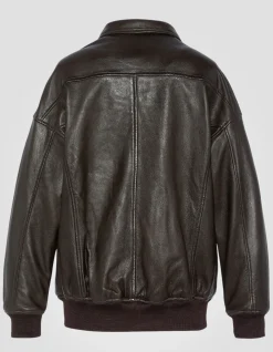 Blouson aviateur souple marron coupe boyfriend, cuir d'agneau lavé - MARRON