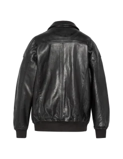 Blouson aviateur souple noir coupe boyfriend, cuir d'agneau lavé - NOIR