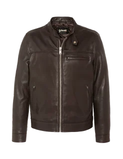 Blouson biker marron, cuir d'agneau - MARRON