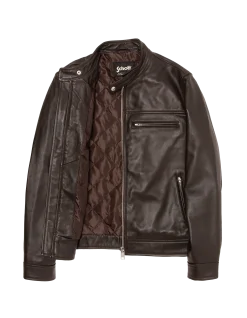 Blouson biker marron, cuir d'agneau - MARRON