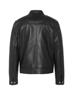 Blouson biker noir, cuir d'agneau - NOIR