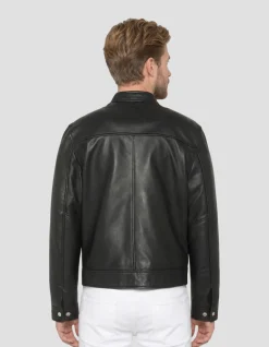 Blouson biker noir, cuir d'agneau - NOIR