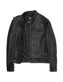 Blouson biker noir, cuir d'agneau - NOIR