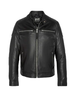Blouson biker noir, cuir d'agneau - NOIR