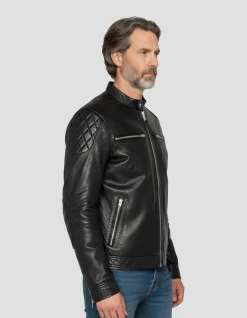 Blouson biker noir, cuir d'agneau - NOIR