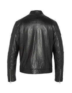 Blouson biker noir, cuir d'agneau - NOIR