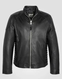 Blouson biker noir, cuir d'agneau - NOIR