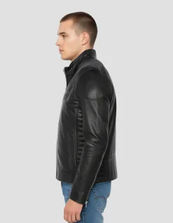 Blouson biker noir, cuir d'agneau - NOIR