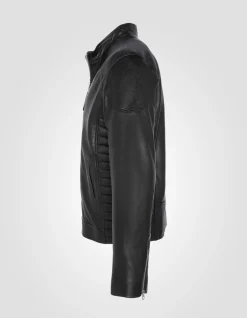 Blouson biker noir, cuir d'agneau - NOIR