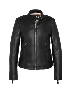 Blouson biker noir, cuir d'agneau - NOIR