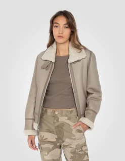 Blouson bombardier B-3 beige clair, cuir de mouton - BEIGE CLAIR