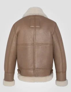 Blouson bombardier B-3 beige, cuir de mouton, grande taille - BEIGE