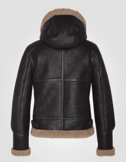 Blouson bombardier B-3 cordovan à capuche, cuir de mouton - CORDOVAN