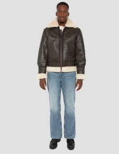 Blouson bombardier B-3 marron, cuir de mouton - MARRON