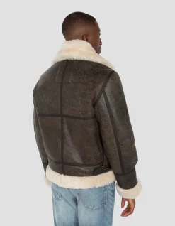 Blouson bombardier B-3 marron, cuir de mouton - MARRON