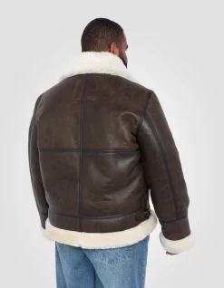 Blouson bombardier B-3 marron, cuir de mouton, grande taille - MARRON