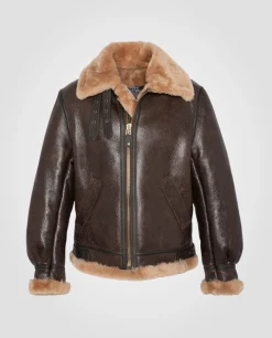 Blouson bombardier B-3 marron et doré mythique USA, cuir de mouton - MARRON/DORÉ