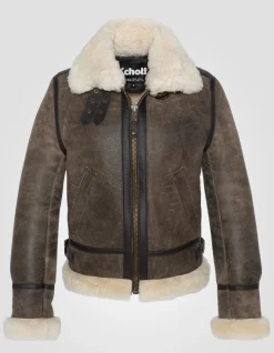 Blouson bombardier B-3 marron foncé, cuir de mouton - MARRON FONCÉ
