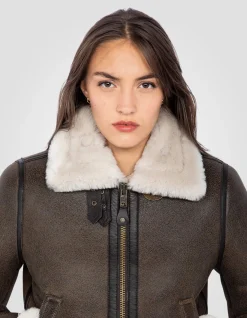 Blouson bombardier B-3 marron foncé, cuir de mouton - MARRON FONCÉ