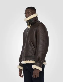 Blouson bombardier B-3 marron mythique USA, cuir de mouton - MARRON