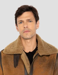 Blouson bombardier B-3 moutarde, cuir de mouton - MOUTARDE