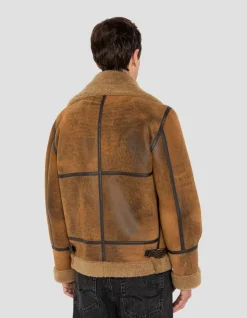 Blouson bombardier B-3 moutarde, cuir de mouton - MOUTARDE