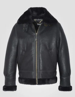 Blouson bombardier B-3 noir, cuir de mouton - NOIR