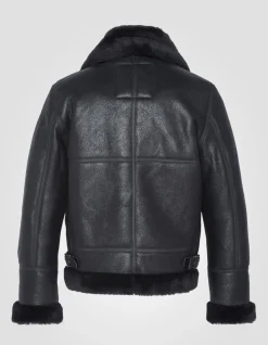 Blouson bombardier B-3 noir, cuir de mouton - NOIR