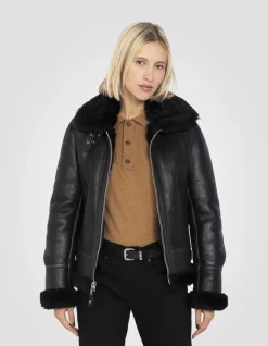 Blouson bombardier B-3 noir, cuir de mouton - NOIR