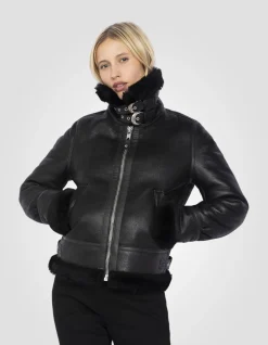 Blouson bombardier B-3 noir, cuir de mouton - NOIR