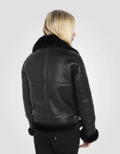 Blouson bombardier B-3 noir, cuir de mouton - NOIR
