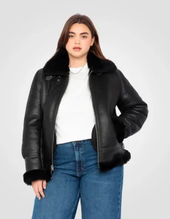 Blouson bombardier B-3 noir, cuir de mouton, grande taille - NOIR