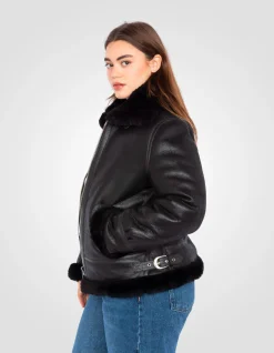 Blouson bombardier B-3 noir, cuir de mouton, grande taille - NOIR