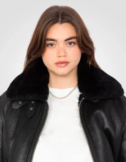Blouson bombardier B-3 noir, cuir de mouton, grande taille - NOIR