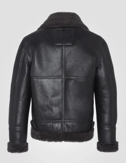 Blouson bombardier B-3 noir et gris, cuir de mouton, grande taille - NOIR/GRIS