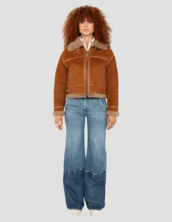 Blouson bombardier court type B-3 cannelle, mouton double face suédé - CANNELLE