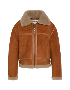 Blouson bombardier court type B-3 cannelle, mouton double face suédé - CANNELLE