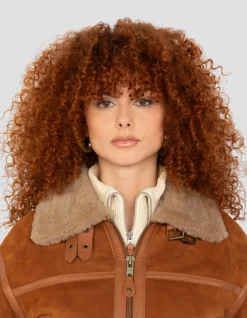 Blouson bombardier court type B-3 cannelle, mouton double face suédé - CANNELLE