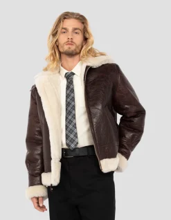 Blouson bombardier type B3 marron, mouton double face - MARRON