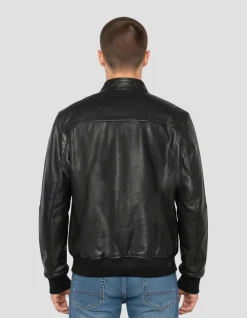 Blouson bomber noir, cuir de vachette - NOIR