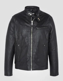 Blouson café racer noir, cuir d'agneau - NOIR