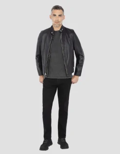 Blouson café racer vintage noir mythique USA, cuir de vachette - NOIR