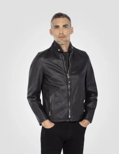 Blouson café racer vintage noir mythique USA, cuir de vachette - NOIR