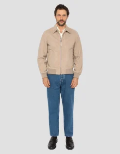 Blouson casual beige, chèvre velours - BEIGE